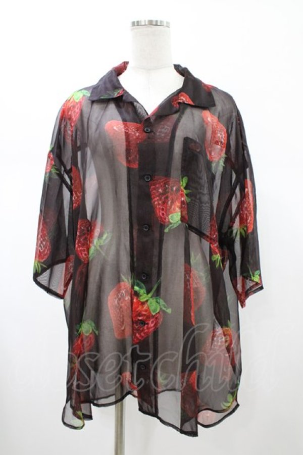 画像1: AXES-X / イチゴプリントシアーシャツ L ブラック H-26-02-09-046-LO-BL-NS-ZH (1)