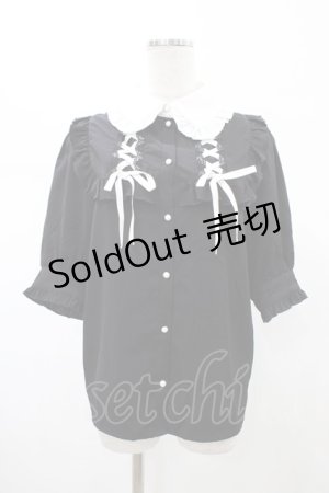 画像: Rojita / 衿フリルダブルレースアップ配色ブラウス Free ブラック H-26-02-09-048-LO-BL-NS-ZH