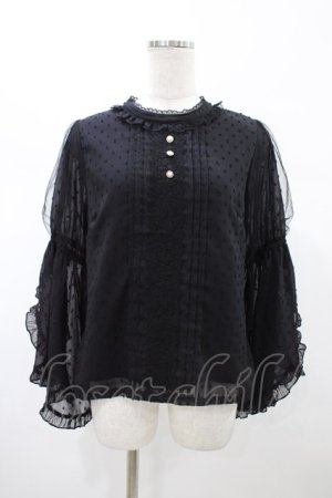 画像: axes femme POETIQUE / フリル袖ドットドビーブラウス M ブラック H-26-02-09-050-AX-BL-NS-ZH