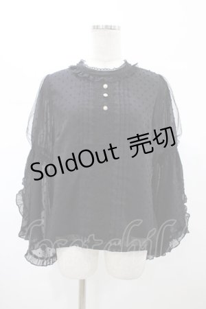 画像: axes femme POETIQUE / フリル袖ドットドビーブラウス M ブラック H-26-02-09-050-AX-BL-NS-ZH