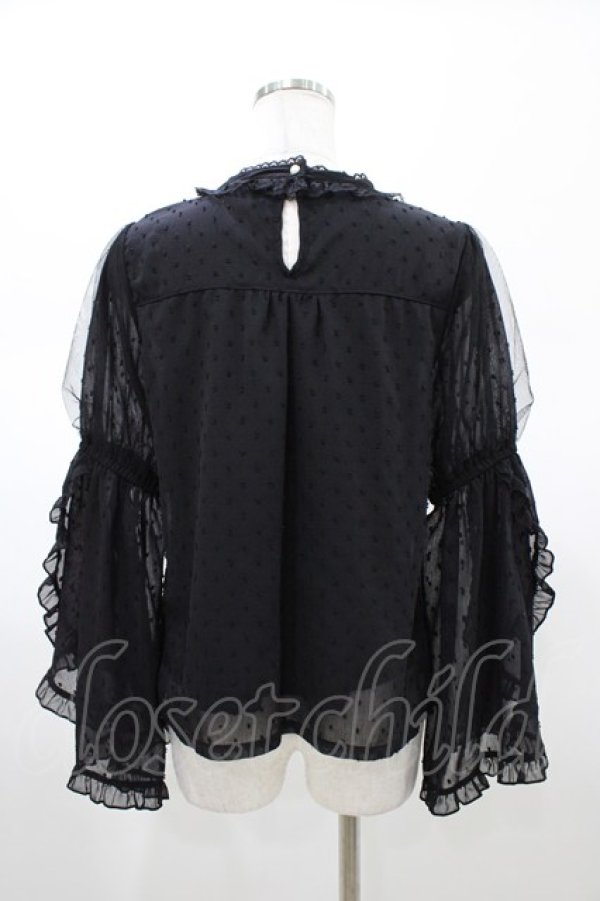 画像2: axes femme POETIQUE / フリル袖ドットドビーブラウス M ブラック H-26-02-09-050-AX-BL-NS-ZH (2)