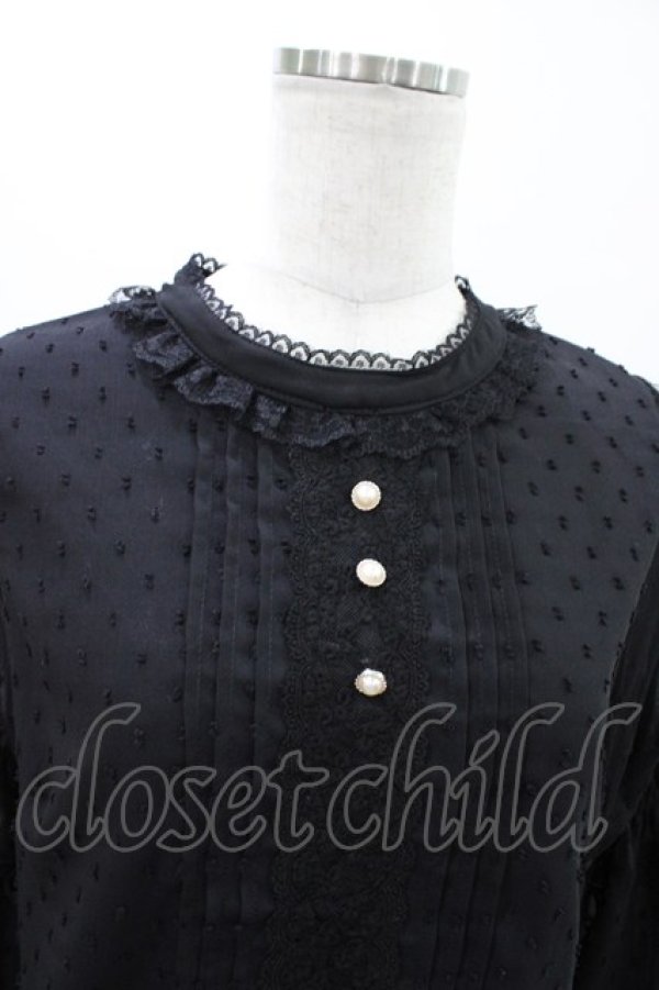 画像3: axes femme POETIQUE / フリル袖ドットドビーブラウス M ブラック H-26-02-09-050-AX-BL-NS-ZH (3)