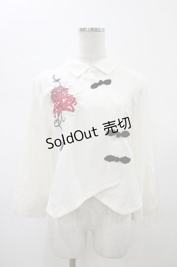 画像1: axes femme / 彼岸花柄ショートシャツ M オフ H-26-02-09-058-AX-BL-NS-ZH (1)