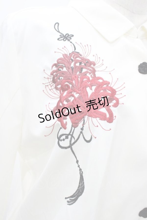 画像3: axes femme / 彼岸花柄ショートシャツ M オフ H-26-02-09-058-AX-BL-NS-ZH (3)