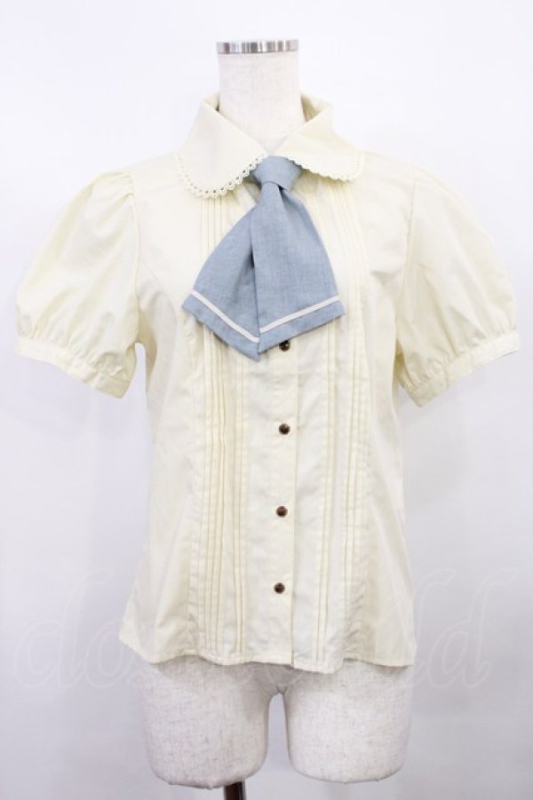 画像1: Kurumi Collaboration / マリンアカデミアブラウス L 生成り/サックス H-26-02-09-1014-EL-BL-NS-ZH (1)