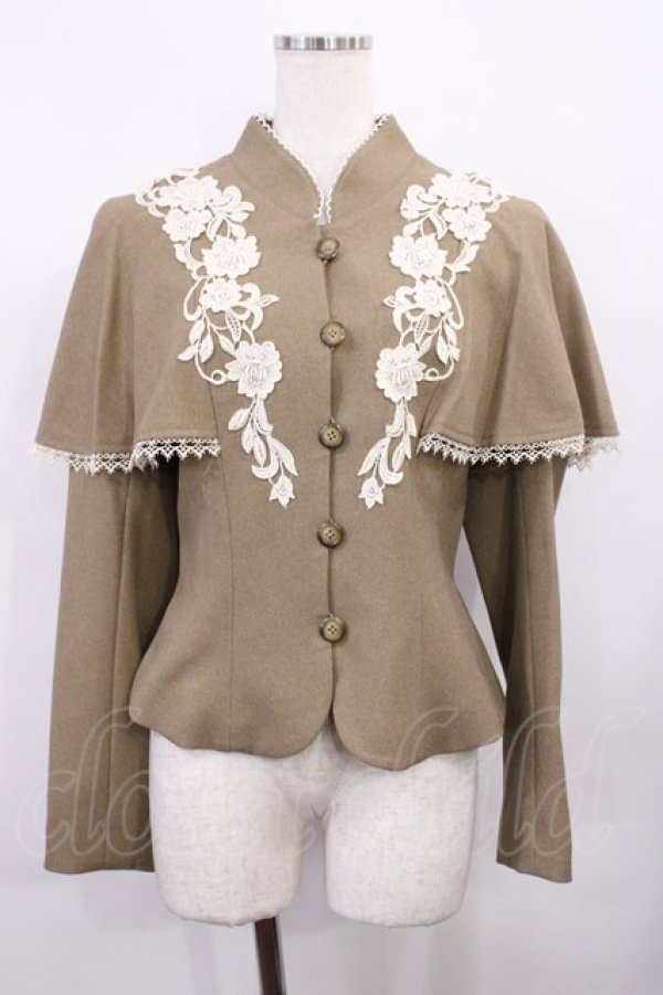 画像1: Innocent World / つる薔薇レースケープ付きショートコート L モカ×生成/Mocha×Beige H-26-02-09-1017-IW-CO-NS-ZH (1)