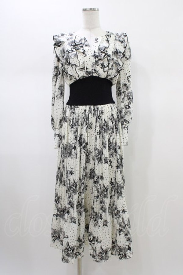 画像1: An MILLE / プリーツカコウフラワーワンピース Free オフ/ブラック H-26-02-09-024-EL-OP-NS-ZH (1)