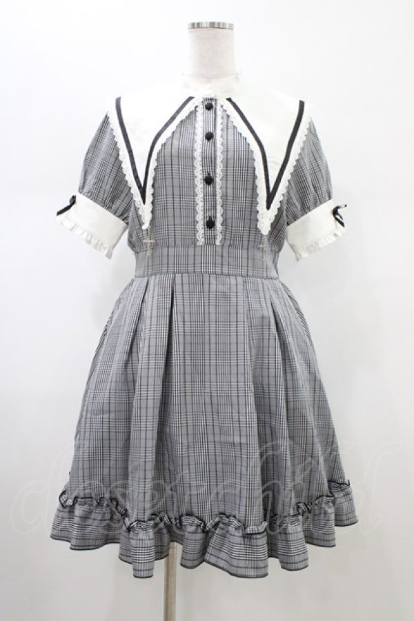 画像1: DearMyLove / 襟刺繍チェックワンピース L ブラック H-26-02-09-025-EL-OP-NS-ZH (1)