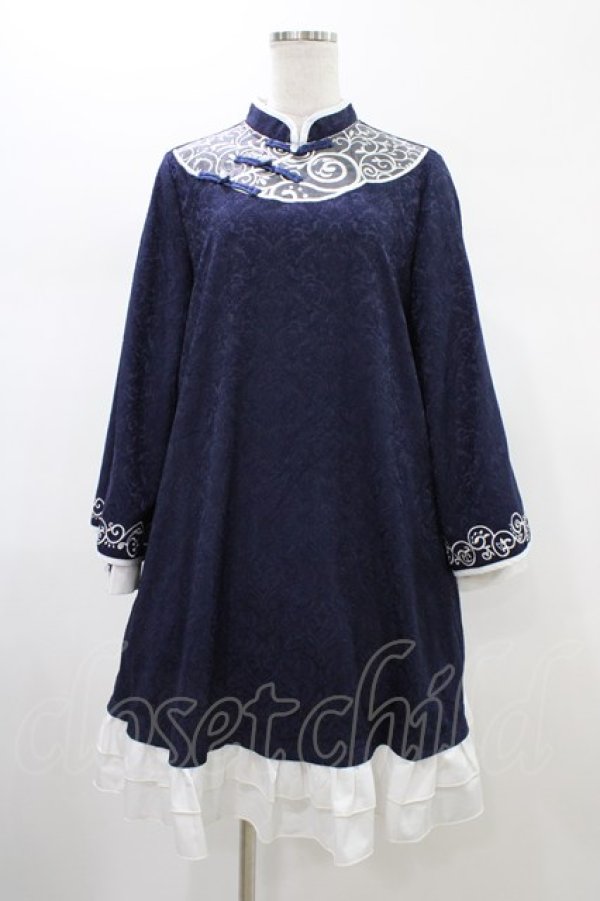 画像1: To Alice / ジャガードワンピース M ネイビー H-26-02-09-028-LO-OP-NS-ZH (1)