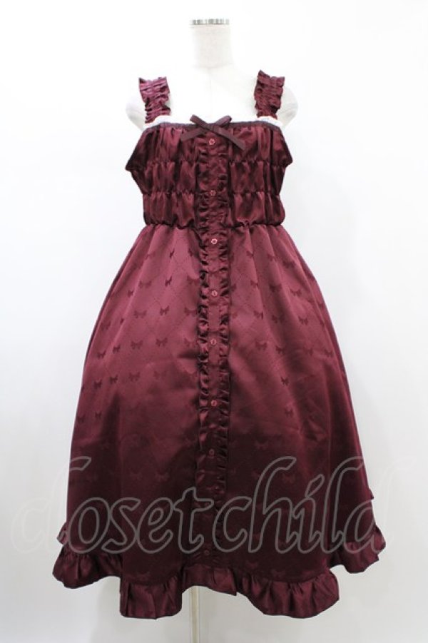 画像1: Cherirulu Chocola / リボン柄ジャンパースカート L ボルドー H-26-02-09-038-0-OP-NS-ZH (1)
