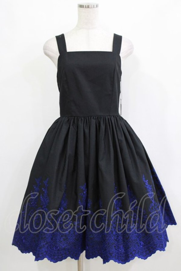 画像1: Moi-meme-Moitie / Rose Garden刺繍ジャンパースカート 9号 黒×青 H-26-02-10-001-MO-OP-KB-ZH (1)