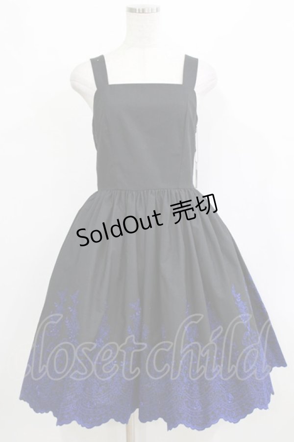 画像1: Moi-meme-Moitie / Rose Garden刺繍ジャンパースカート 9号 黒×青 H-26-02-10-001-MO-OP-KB-ZH (1)