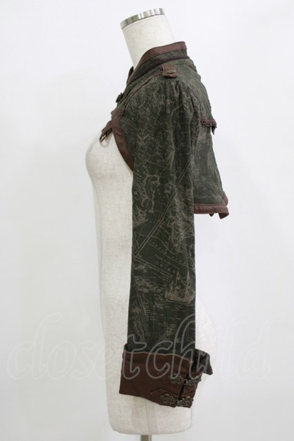 画像2: OZZ ANGELO / プリントショートボレロジャケット  カーキ H-26-02-10-028-OO-JA-KB-ZH (2)