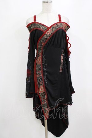 画像: Ozz oneste / 和チャイナオフショルチュニックカーデ  黒×赤 H-26-02-10-032-OO-TO-KB-ZH