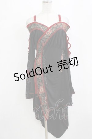 画像: Ozz oneste / 和チャイナオフショルチュニックカーデ  黒×赤 H-26-02-10-032-OO-TO-KB-ZH