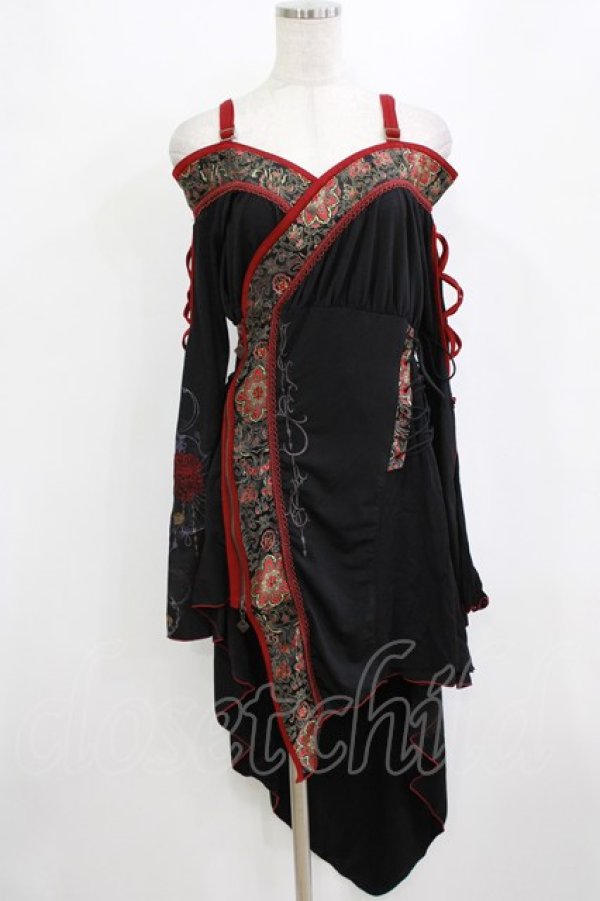 画像1: Ozz oneste / 和チャイナオフショルチュニックカーデ  黒×赤 H-26-02-10-032-OO-TO-KB-ZH (1)