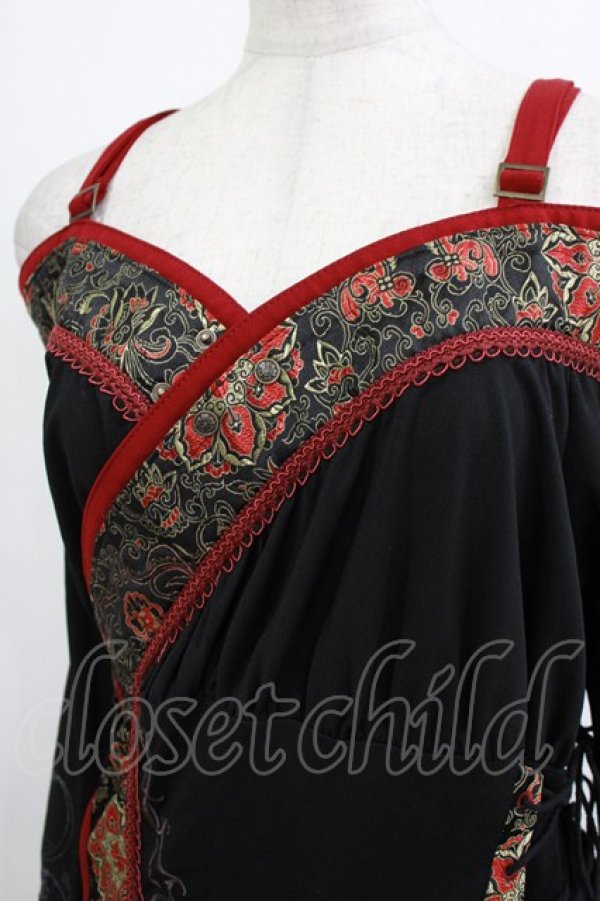 画像4: Ozz oneste / 和チャイナオフショルチュニックカーデ  黒×赤 H-26-02-10-032-OO-TO-KB-ZH (4)