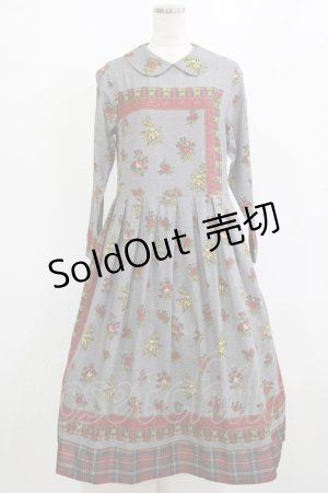 画像: Jane Marple Dans Le Salon / Flowers of Jouy scarf Tartan check hem dress  グレー H-26-02-10-005-JM-OP-KB-ZH