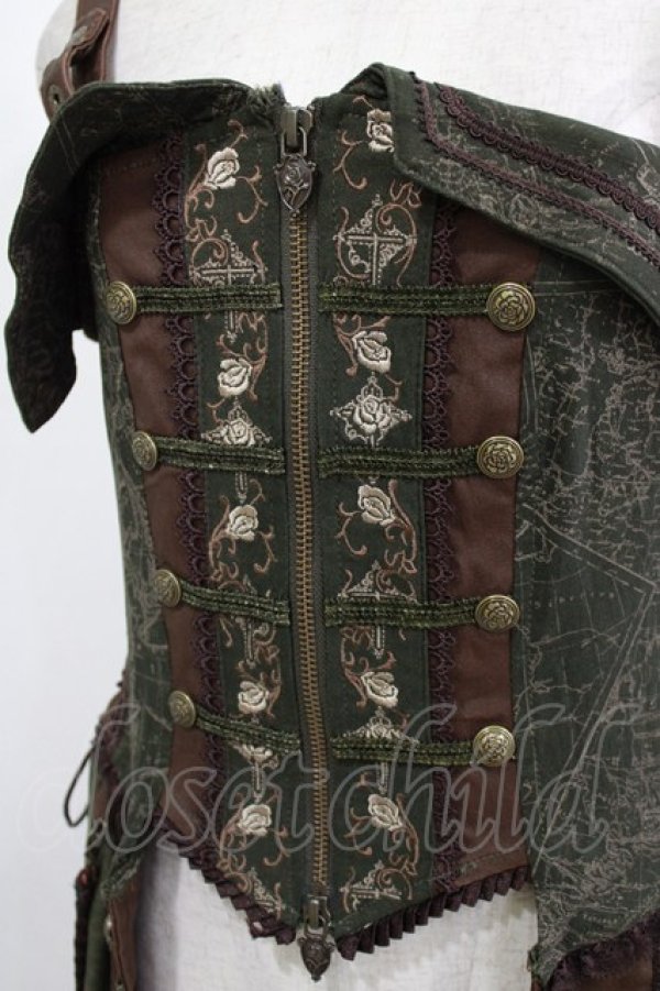 画像5: OZZ ANGELO / 薔薇十字刺繍ビスチェオーバーワンピース  カーキ H-26-02-10-035-OO-OP-KB-ZH (5)