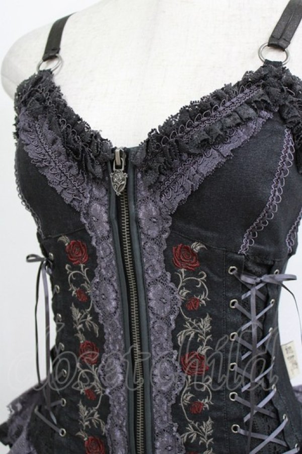 画像4: OZZ ANGELO / 薔薇刺繍フリルビスチェワンピース  グレー H-26-02-10-036-OO-OP-KB-ZH (4)