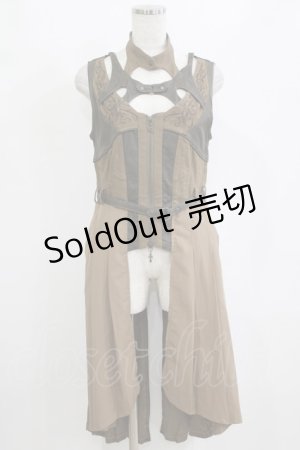 画像: Ozz Croce / 刺繍ロングZIPベスト  茶 H-26-02-10-037-OO-TO-KB-ZH