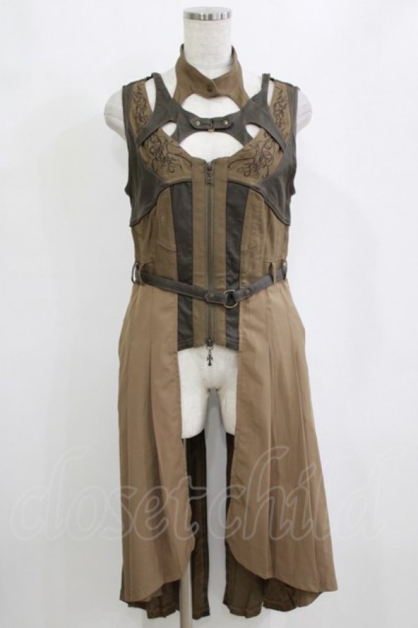 画像1: Ozz Croce / 刺繍ロングZIPベスト  茶 H-26-02-10-037-OO-TO-KB-ZH (1)