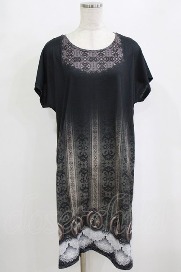 画像1: abilletage / トロンプルイユTシャツワンピース(Round frame)  ブラック H-26-02-10-039-GO-OP-KB-ZH (1)