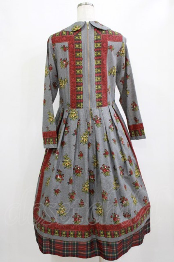 画像3: Jane Marple Dans Le Salon / Flowers of Jouy scarf Tartan check hem dress  グレー H-26-02-10-005-JM-OP-KB-ZH (3)