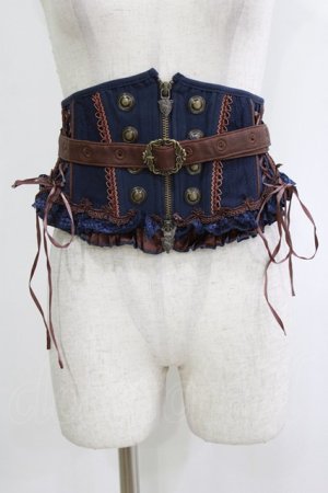 画像: OZZ ANGELO / ベルト付ショートコルセット  ネイビー×ブラウン H-26-02-10-048-OO-ZA-KB-ZH