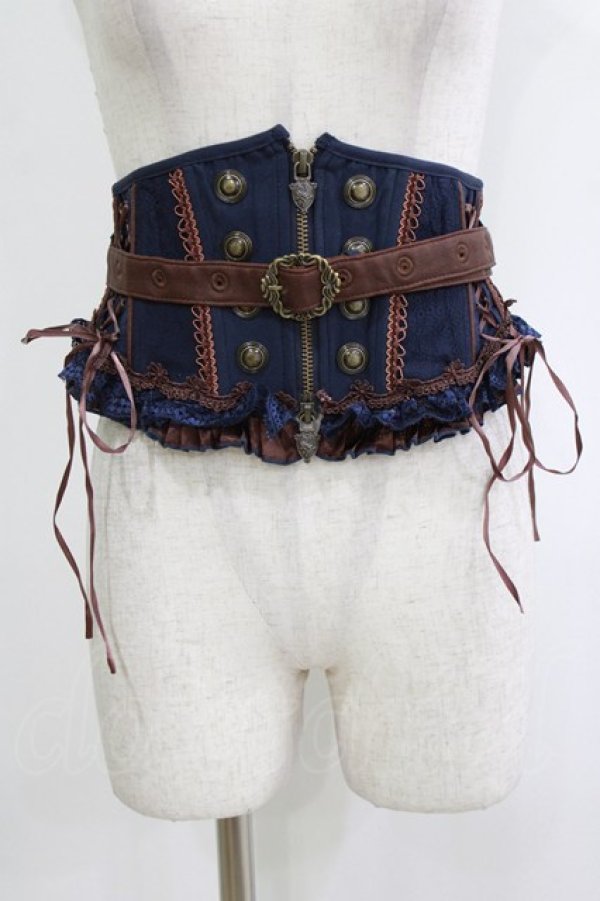 画像1: OZZ ANGELO / ベルト付ショートコルセット  ネイビー×ブラウン H-26-02-10-048-OO-ZA-KB-ZH (1)