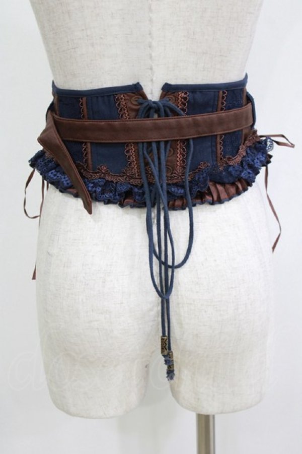 画像3: OZZ ANGELO / ベルト付ショートコルセット  ネイビー×ブラウン H-26-02-10-048-OO-ZA-KB-ZH (3)