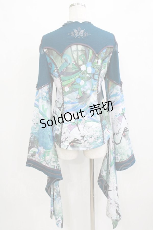 画像3: Ozz oneste / 和チャイナ着物トップス  ブルーグリーン H-26-02-10-051-OO-TO-KB-ZH (3)