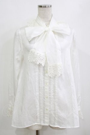画像: Jane Marple / リボンタイ付ピンタックブラウス  オフホワイト H-26-02-10-053-JM-BL-KB-ZH