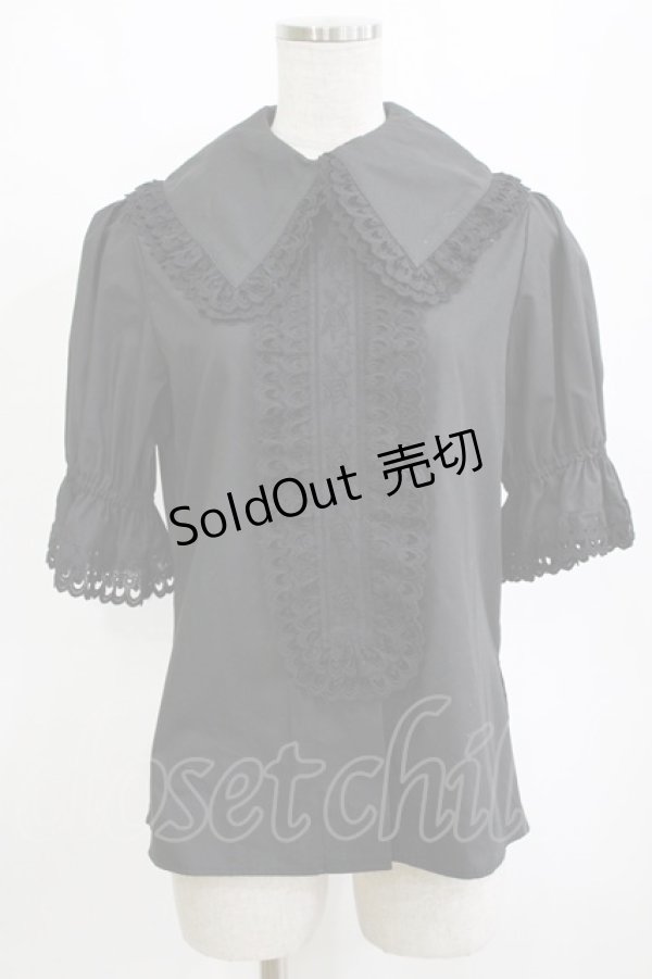 画像1: Moi-meme-Moitie / スカラップコットンレースパフ袖ブラウス 9号 黒 H-26-02-10-055-MO-BL-KB-ZH (1)