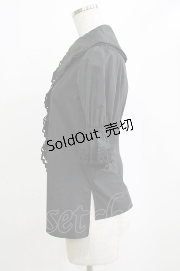 画像2: Moi-meme-Moitie / スカラップコットンレースパフ袖ブラウス 9号 黒 H-26-02-10-055-MO-BL-KB-ZH (2)