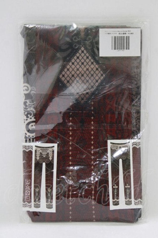 画像2: abilletage / ANKLE DECORATION DIAMOND＆CLUB コルセットタイツ  レッド H-26-02-10-070-GO-ZA-KB-ZH (2)