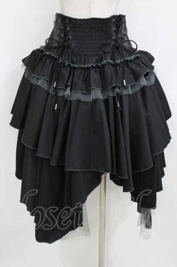 画像3: Ozz oneste / 薔薇刺繍イレギュラースカート  黒 H-26-02-10-012-OO-SK-KB-ZH (3)