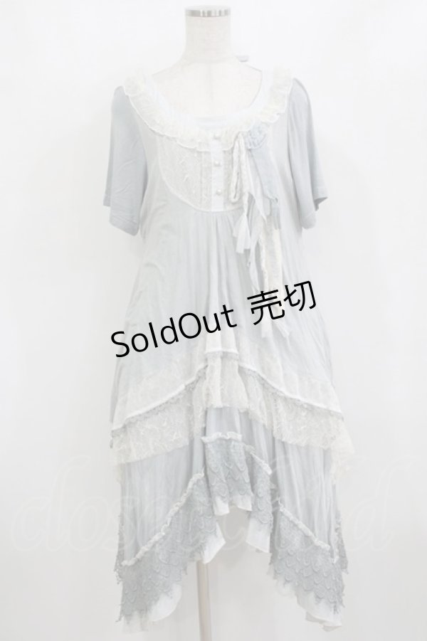 画像1: h.NAOTO / おててレースヨーク切替ワンピース  サックス H-26-02-10-018-HN-OP-KB-ZH (1)