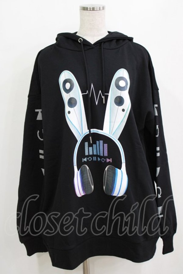 画像1: LISTEN FLAVOR / サイバーうさ耳ヘッドホンパーカー F 黒 H-26-02-11-041-PU-TO-AK-ZH (1)