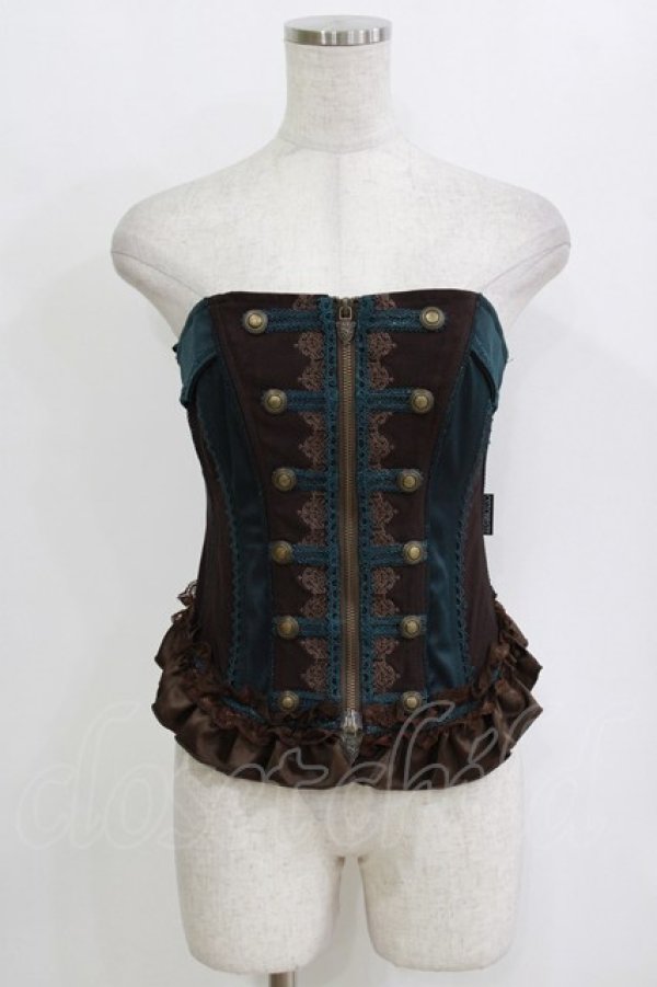 画像1: Ozz oneste / ナポレオンオーバーバストコルセット  ブラウン×グリーン H-26-02-11-045-OO-TO-KB-ZH (1)