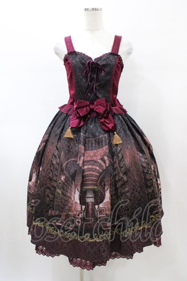 画像1: axes femme kawaii / リブラリーアビスチェ風ワンピース M ワイン H-26-02-11-1034-AX-BL-NS-ZH (1)