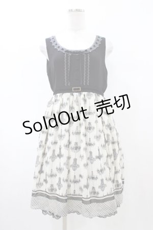 画像: axes femme / シャンデリア柄切替ワンピース M 生成り/ブラック H-26-02-11-1037-AX-OP-NS-ZH