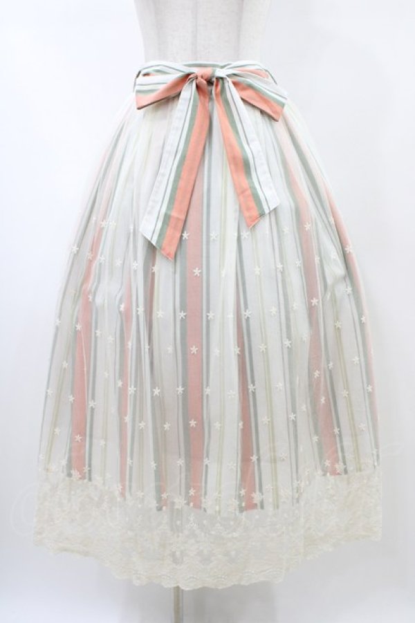 画像1: axes femme / レース重ねストライプスカート M オフ/オレンジ/グリーン H-26-02-11-1043-AX-SK-NS-ZH (1)