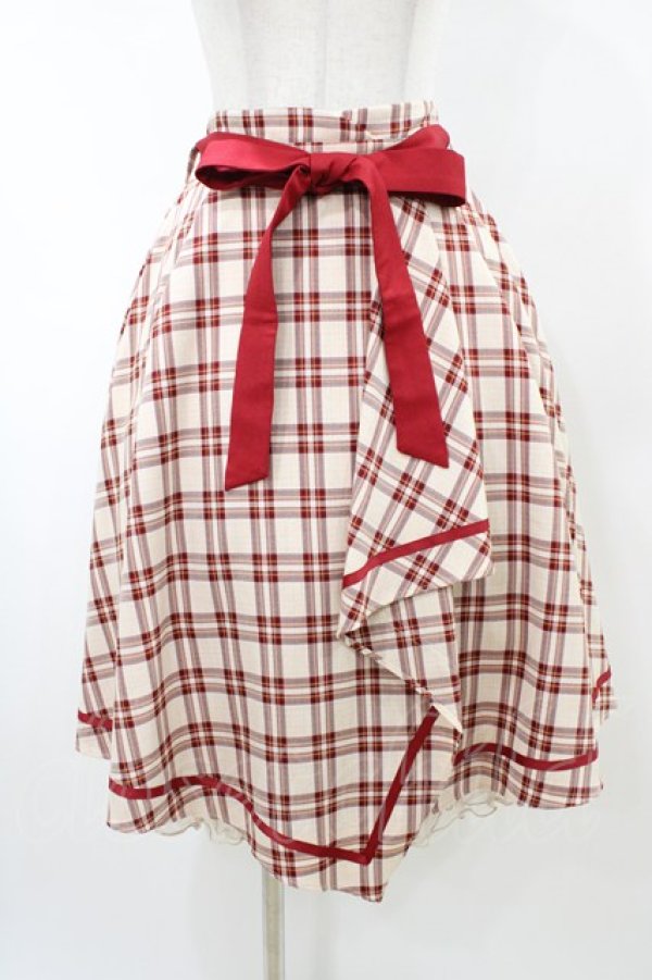 画像1: axes femme POETIQUE / チェックラッフルフリルスカート M レッド H-26-02-11-1047-AX-SK-NS-ZH (1)