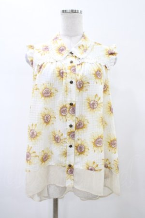 画像: axes femme / ひまわり柄ノースリブラウス M オフ H-26-02-11-1050-AX-BL-NS-ZH