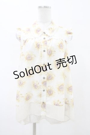 画像: axes femme / ひまわり柄ノースリブラウス M オフ H-26-02-11-1050-AX-BL-NS-ZH