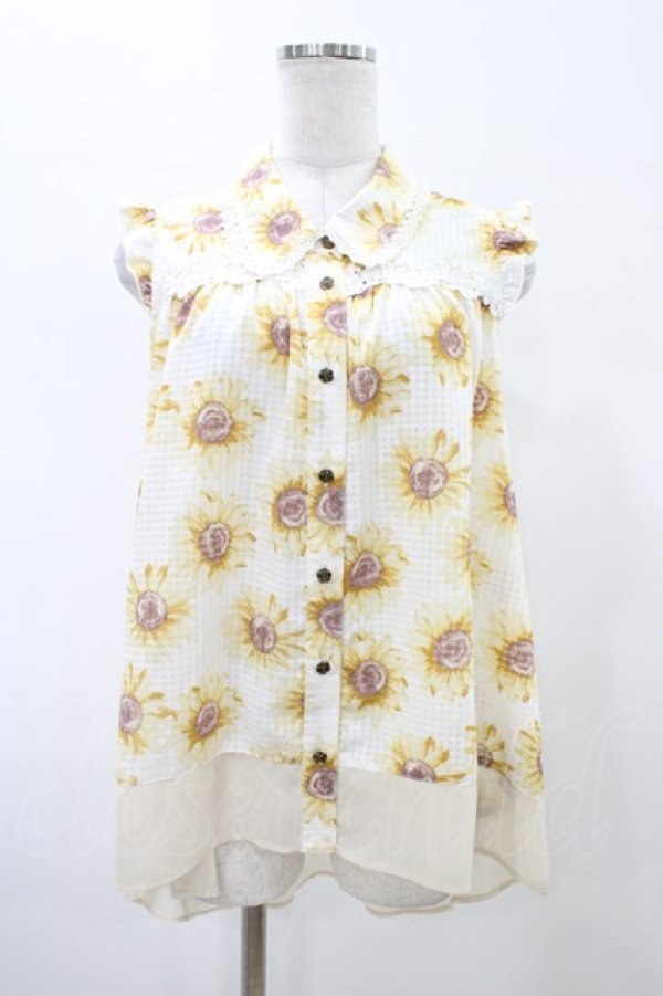 画像1: axes femme / ひまわり柄ノースリブラウス M オフ H-26-02-11-1050-AX-BL-NS-ZH (1)