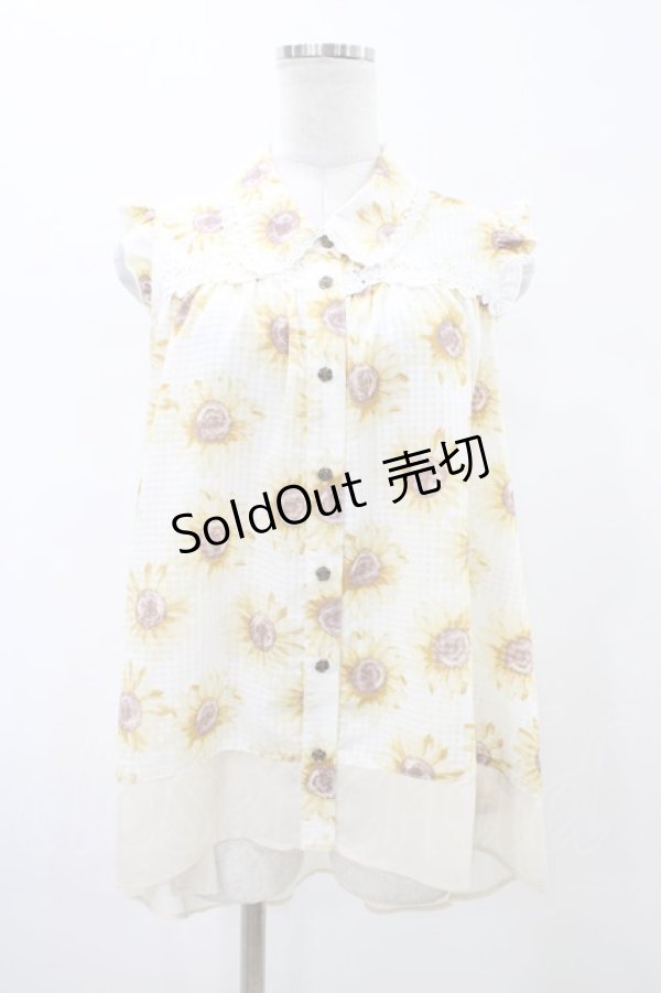 画像1: axes femme / ひまわり柄ノースリブラウス M オフ H-26-02-11-1050-AX-BL-NS-ZH (1)