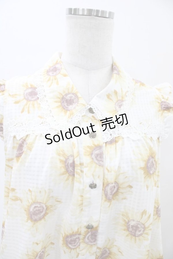 画像3: axes femme / ひまわり柄ノースリブラウス M オフ H-26-02-11-1050-AX-BL-NS-ZH (3)