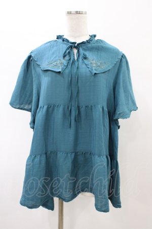 画像: axes femme / 刺繍襟ティアードチュニック M Bグリーン H-26-02-11-1058-AX-BL-NS-ZH